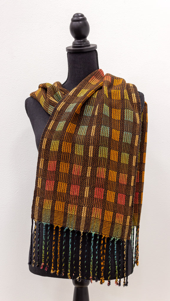 Handwoven Hand-Dyed Shawl - Fall Maples and Oranges with Brown - Amanda Baxter Studio Tencel Yarn