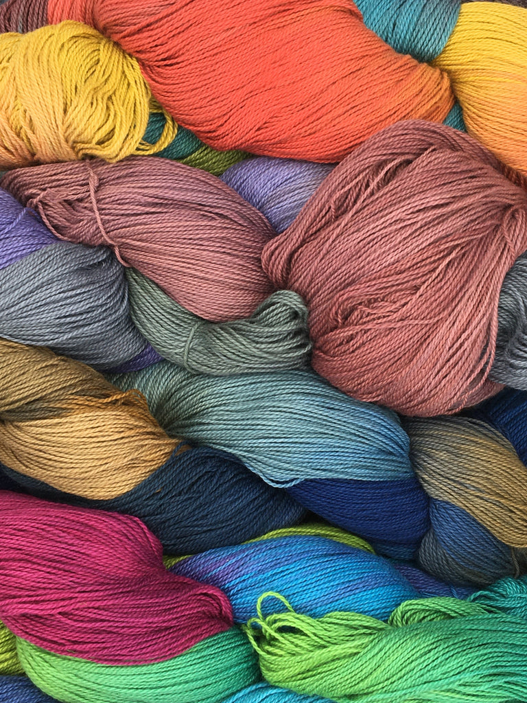 Hand-Painted 8/2 Ringspun Cotton Yarn by Shiny Dime  Fibers