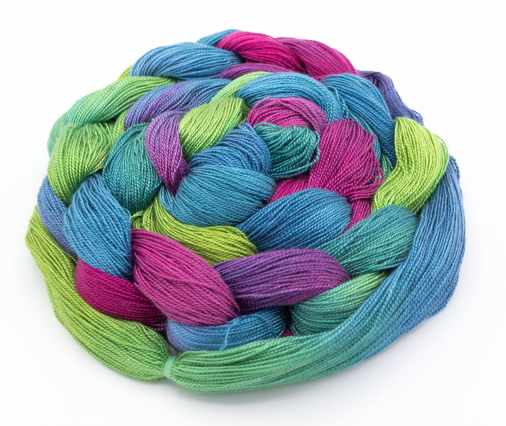 Mardi Gras Hand-Painted Tencel™ Warp Yarn by Shiny Dime Fibers