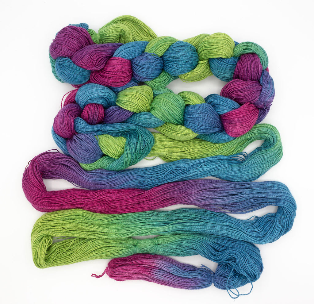 Mardi Gras Hand-Painted 8/2 Ringspun Cotton Warp Yarn by Shiny Dime Fibers