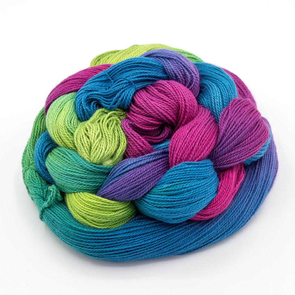 Mardi Gras Hand-Painted 8/2 Ringspun Cotton Warp Yarn by Shiny Dime Fibers