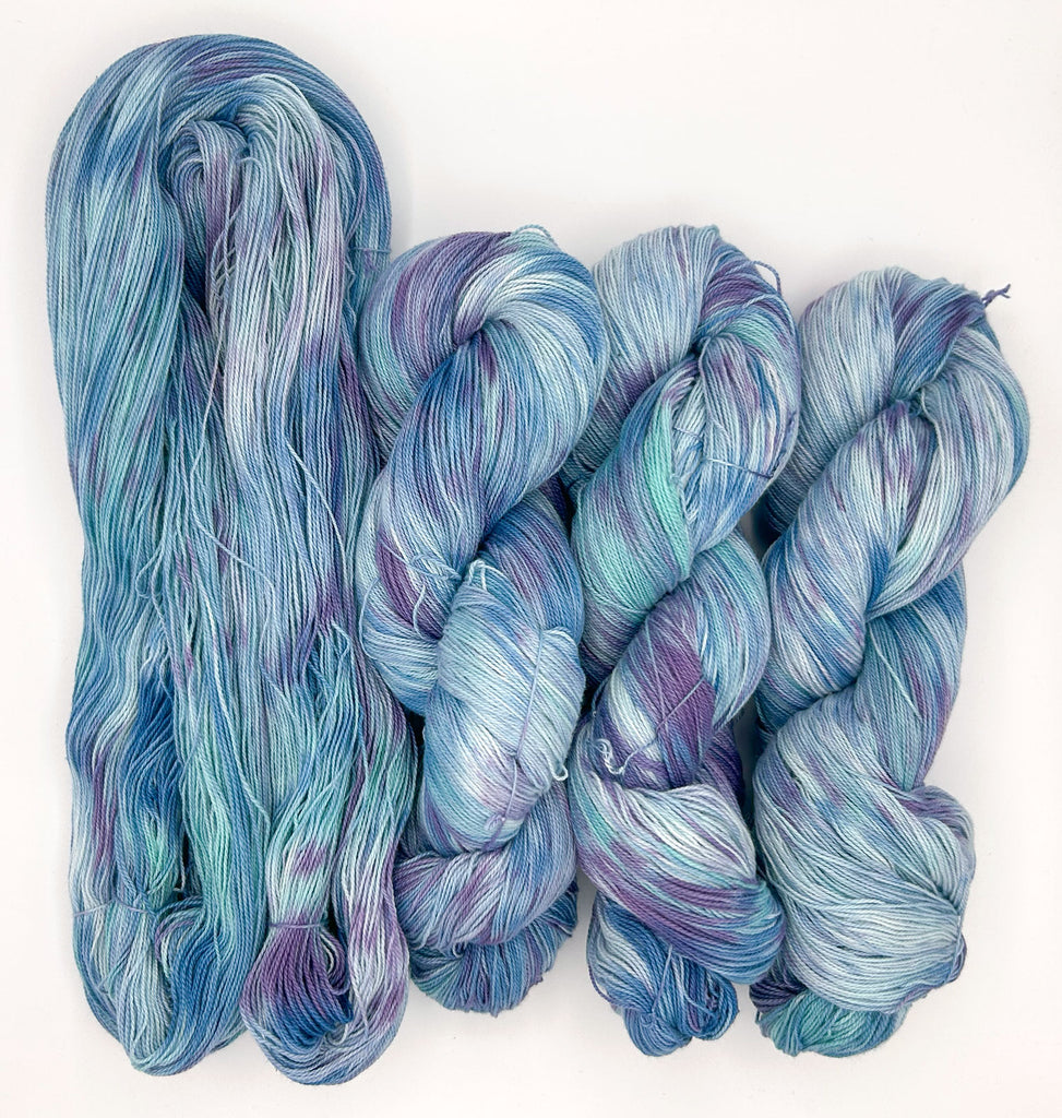 Midnight Lagoon Speckled Blue and Purple Hand-Painted Laceweight 8/2 Ringspun Cotton 4 oz. yarn skeins