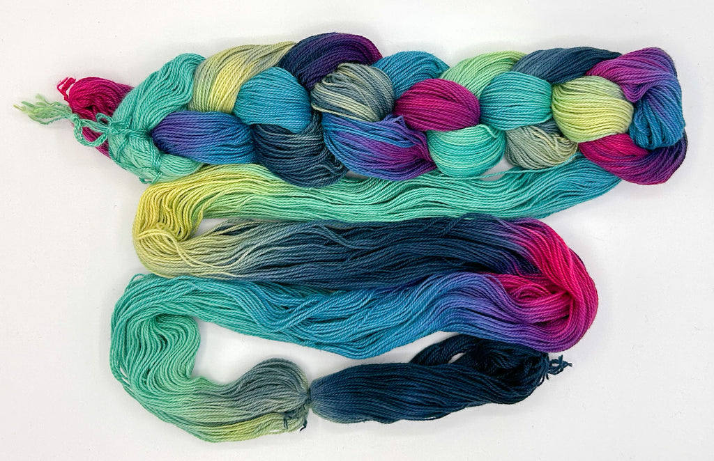 Northern Lights Hand-Painted 8/2 Ringspun Cotton Warp Weaving Yarn by Shiny Dime Fibers