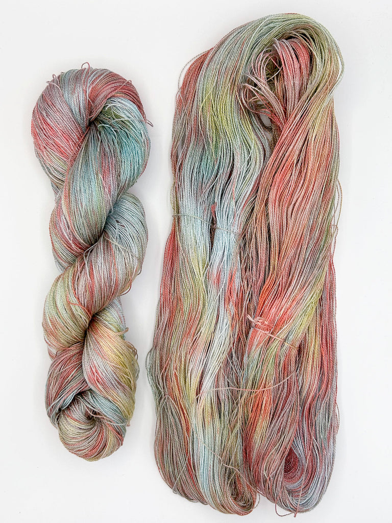 Small Batch #46 "Fall Maples Speckled" Hand-Painted 8/2 Tencel™ 4 oz. Yarn Skein by Shiny Dime Fibers
