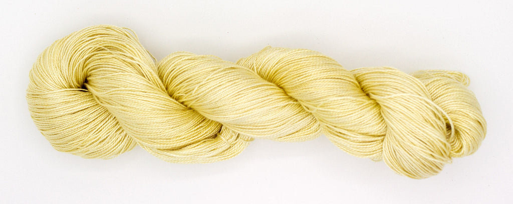 Hand-Dyed 5/2 Tencel™ 4 oz yarn skein - Naturally dyed by Jean Haley Dye + Design. Color 11 - Pale Yellow