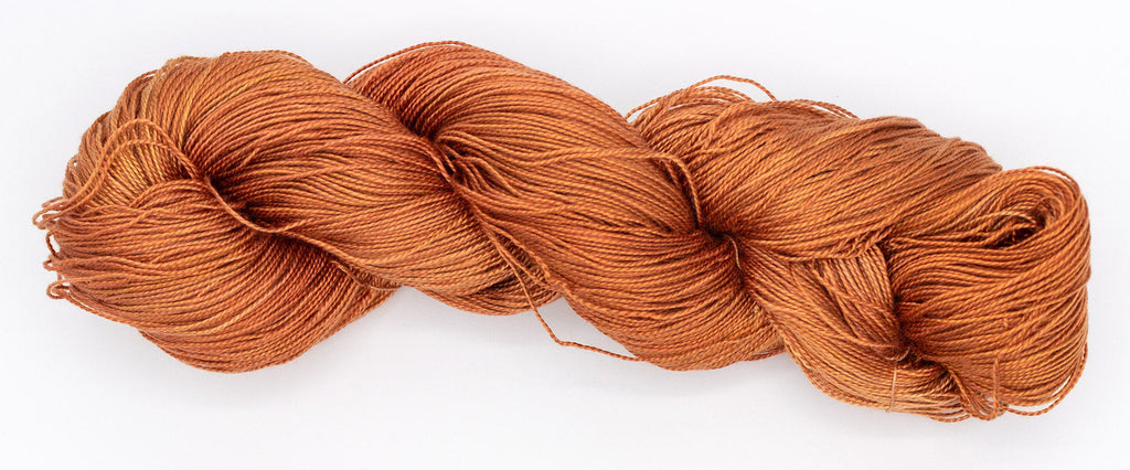 Hand-Dyed 5/2 Tencel™ 4 oz yarn skein - Naturally dyed by Jean Haley Dye + Design. Color 2 - orange
