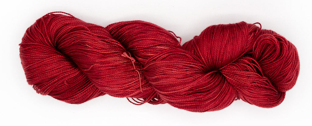 Hand-Dyed 5/2 Tencel™ 4 oz yarn skein - Naturally dyed by Jean Haley Dye + Design. Color 3 - Deep Red