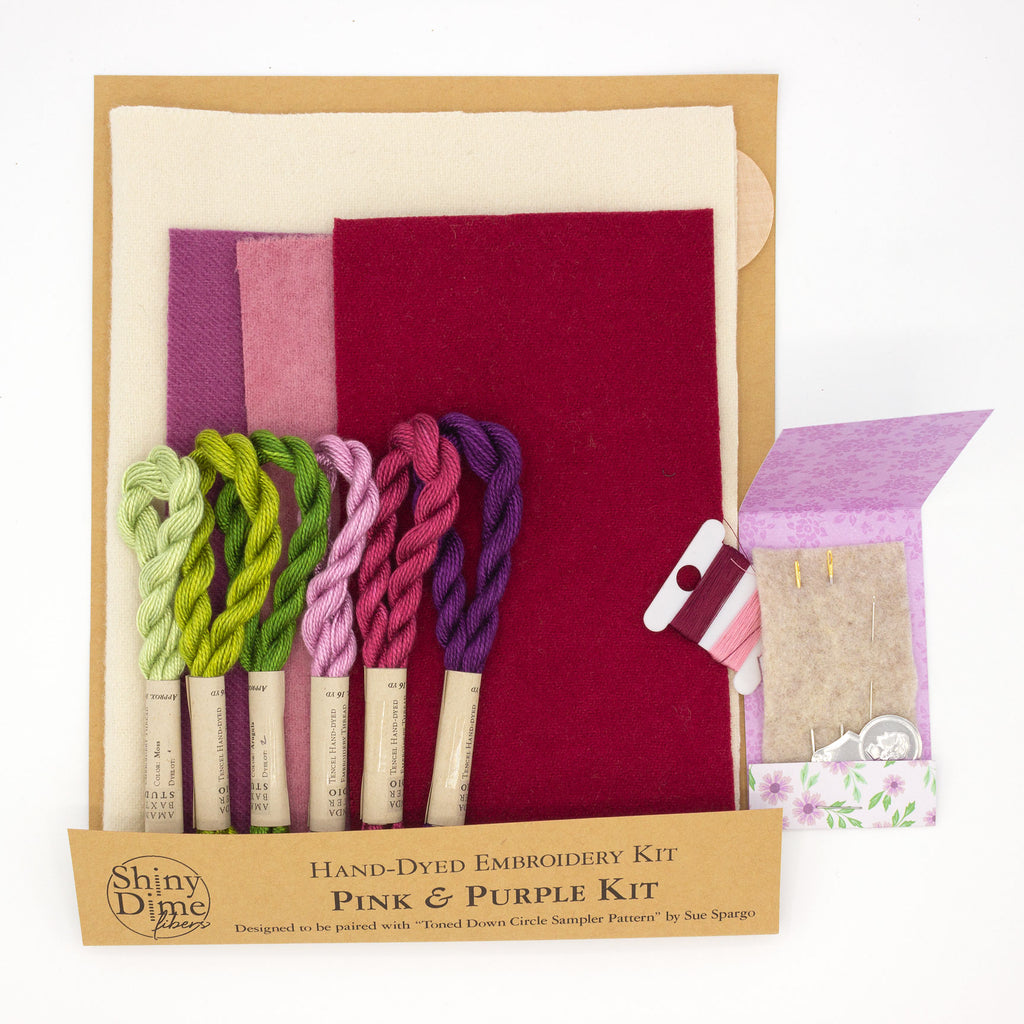 Pink and Purple Hand-Dyed Embroidery Kit - Tencel Yarn, Naturally-Dyed Wool